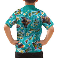 Hawaii Map with Plumeria Flower and Palaka Pattern Hawaiian Shirt Tropical Island Teal Design LT03 - Polynesian Pride