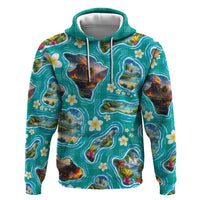Hawaii Map with Plumeria Flower and Palaka Pattern Hoodie Tropical Island Teal Design LT03 Pullover Hoodie Teal - Polynesian Pride