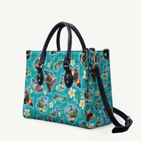 Hawaii Map with Plumeria Flower and Palaka Pattern Leather Bag Tropical Island Teal Design LT03 Teal - Polynesian Pride