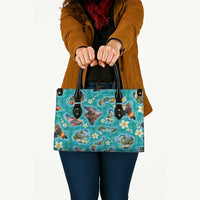 Hawaii Map with Plumeria Flower and Palaka Pattern Leather Bag Tropical Island Teal Design LT03 - Polynesian Pride