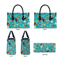 Hawaii Map with Plumeria Flower and Palaka Pattern Leather Bag Tropical Island Teal Design LT03 - Polynesian Pride
