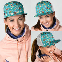 Hawaii Map with Plumeria Flower and Palaka Pattern Mesh Trucker Cap Tropical Island Teal Design LT03 - Polynesian Pride
