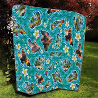 Hawaii Map with Plumeria Flower and Palaka Pattern Quilt Tropical Island Teal Design LT03 - Polynesian Pride