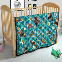 Hawaii Map with Plumeria Flower and Palaka Pattern Quilt Tropical Island Teal Design LT03 - Polynesian Pride