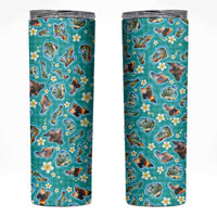 Hawaii Map with Plumeria Flower and Palaka Pattern Skinny Tumbler Tropical Island Teal Design LT03 Teal - Polynesian Pride