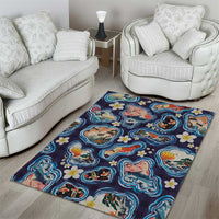 Hawaii Islands Map Design with Japanese Landscape Area Rug Hawaiian Japan Fusion Art Navy Color LT03 - Polynesian Pride
