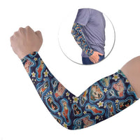 Hawaii Islands Map Design with Japanese Landscape Arm Sleeves Hawaiian Japan Fusion Art Navy Color LT03 Set of 2 Navy - Polynesian Pride