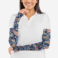 Hawaii Islands Map Design with Japanese Landscape Arm Sleeves Hawaiian Japan Fusion Art Navy Color LT03 - Polynesian Pride