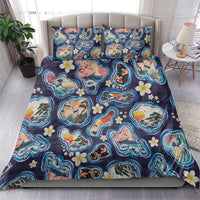 Hawaii Islands Map Design with Japanese Landscape Bedding Set Hawaiian Japan Fusion Art Navy Color LT03 - Polynesian Pride