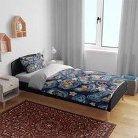 Hawaii Islands Map Design with Japanese Landscape Bedding Set Hawaiian Japan Fusion Art Navy Color LT03 - Polynesian Pride