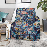 Hawaii Islands Map Design with Japanese Landscape Blanket Hawaiian Japan Fusion Art Navy Color LT03 - Polynesian Pride