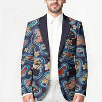 Hawaii Islands Map Design with Japanese Landscape Blazer Hawaiian Japan Fusion Art Navy Color LT03 - Polynesian Pride