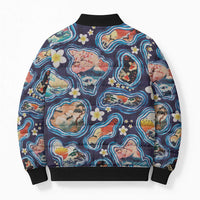 Hawaii Islands Map Design with Japanese Landscape Bomber Puffer Jacket Hawaiian Japan Fusion Art Navy Color LT03 - Polynesian Pride