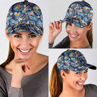 Hawaii Islands Map Design with Japanese Landscape Classic Cap Hawaiian Japan Fusion Art Navy Color LT03 - Polynesian Pride