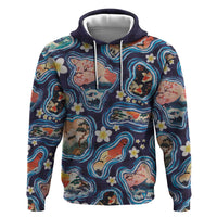 Hawaii Islands Map Design with Japanese Landscape Hoodie Hawaiian Japan Fusion Art Navy Color LT03 Pullover Hoodie Navy - Polynesian Pride