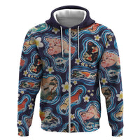 Hawaii Islands Map Design with Japanese Landscape Hoodie Hawaiian Japan Fusion Art Navy Color LT03 Zip Hoodie Navy - Polynesian Pride