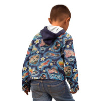 Hawaii Islands Map Design with Japanese Landscape Kid Hoodie Hawaiian Japan Fusion Art Navy Color LT03 - Polynesian Pride