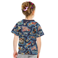 Hawaii Islands Map Design with Japanese Landscape Kid T Shirt Hawaiian Japan Fusion Art Navy Color LT03 - Polynesian Pride