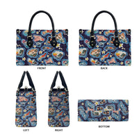 Hawaii Islands Map Design with Japanese Landscape Leather Bag Hawaiian Japan Fusion Art Navy Color LT03 - Polynesian Pride