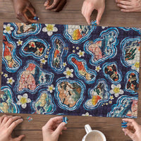 Hawaii Islands Map Design with Japanese Landscape Puzzle Hawaiian Japan Fusion Art Navy Color LT03 - Polynesian Pride