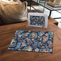 Hawaii Islands Map Design with Japanese Landscape Puzzle Hawaiian Japan Fusion Art Navy Color LT03 - Polynesian Pride