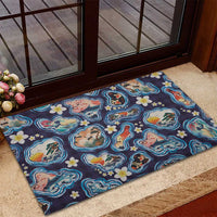 Hawaii Islands Map Design with Japanese Landscape Rubber Doormat Hawaiian Japan Fusion Art Navy Color LT03 - Polynesian Pride