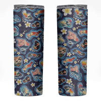 Hawaii Islands Map Design with Japanese Landscape Skinny Tumbler Hawaiian Japan Fusion Art Navy Color LT03 Navy - Polynesian Pride