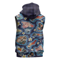 Hawaii Islands Map Design with Japanese Landscape Sleeveless Zip Hoodie Hawaiian Japan Fusion Art Navy Color LT03 - Polynesian Pride