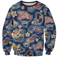 Hawaii Islands Map Design with Japanese Landscape Sweatshirt Hawaiian Japan Fusion Art Navy Color LT03 Unisex Navy - Polynesian Pride