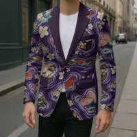 Hawaii Islands Map Design with Japanese Landscape Blazer Hawaiian Japan Fusion Art Purple Color LT03 - Polynesian Pride