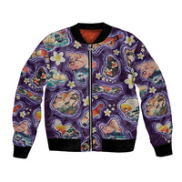 Hawaii Islands Map Design with Japanese Landscape Bomber Jacket Hawaiian Japan Fusion Art Purple Color LT03 Unisex Purple - Polynesian Pride
