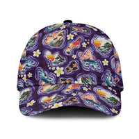 Hawaii Islands Map Design with Japanese Landscape Classic Cap Hawaiian Japan Fusion Art Purple Color LT03 Universal Fit Purple - Polynesian Pride