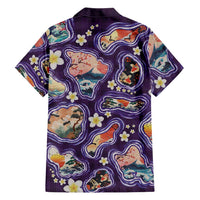 Hawaii Islands Map Design with Japanese Landscape Family Matching Summer Maxi Dress and Hawaiian Shirt Hawaiian Japan Fusion Art Purple Color LT03 - Polynesian Pride
