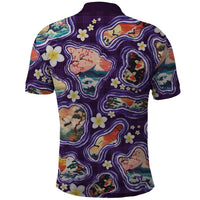 Hawaii Islands Map Design with Japanese Landscape Polo Shirt Hawaiian Japan Fusion Art Purple Color LT03 - Polynesian Pride