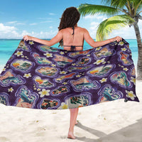 Hawaii Islands Map Design with Japanese Landscape Sarong Hawaiian Japan Fusion Art Purple Color LT03 - Polynesian Pride