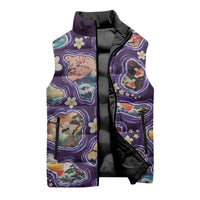 Hawaii Islands Map Design with Japanese Landscape Sleeveless Puffer Jacket Hawaiian Japan Fusion Art Purple Color LT03 - Polynesian Pride