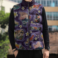 Hawaii Islands Map Design with Japanese Landscape Sleeveless Puffer Jacket Hawaiian Japan Fusion Art Purple Color LT03 - Polynesian Pride
