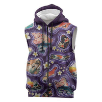 Hawaii Islands Map Design with Japanese Landscape Sleeveless Zip Hoodie Hawaiian Japan Fusion Art Purple Color LT03 Purple - Polynesian Pride