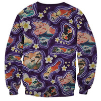 Hawaii Islands Map Design with Japanese Landscape Sweatshirt Hawaiian Japan Fusion Art Purple Color LT03 - Polynesian Pride