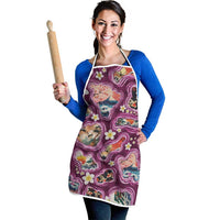 Hawaii Islands Map Design with Japanese Landscape Apron Hawaiian Japan Fusion Art Pink Color LT03 - Polynesian Pride