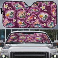 Hawaii Islands Map Design with Japanese Landscape Auto Sun Shade Hawaiian Japan Fusion Art Pink Color LT03 Pink - Polynesian Pride