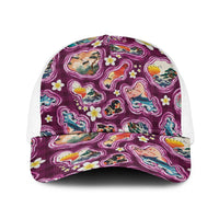 Hawaii Islands Map Design with Japanese Landscape Baseball Net Cap Hawaiian Japan Fusion Art Pink Color LT03 One Size White Pink - Polynesian Pride