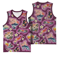 Hawaii Islands Map Design with Japanese Landscape Basketball Jersey Hawaiian Japan Fusion Art Pink Color LT03 - Polynesian Pride
