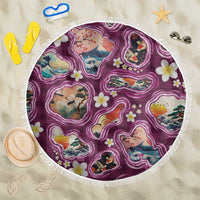 Hawaii Islands Map Design with Japanese Landscape Beach Blanket Hawaiian Japan Fusion Art Pink Color LT03 One Size 150cm Pink - Polynesian Pride
