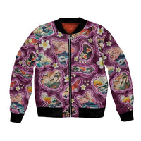 Hawaii Islands Map Design with Japanese Landscape Bomber Jacket Hawaiian Japan Fusion Art Pink Color LT03 Unisex Pink - Polynesian Pride