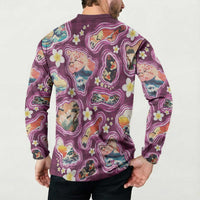 Hawaii Islands Map Design with Japanese Landscape Button Sweatshirt Hawaiian Japan Fusion Art Pink Color LT03 - Polynesian Pride