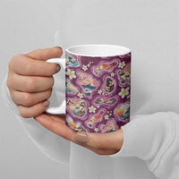 Hawaii Islands Map Design with Japanese Landscape Ceramic Mug Hawaiian Japan Fusion Art Pink Color LT03 - Polynesian Pride