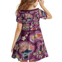Hawaii Islands Map Design with Japanese Landscape Family Matching Off The Shoulder Long Sleeve Dress and Hawaiian Shirt Hawaiian Japan Fusion Art Pink Color LT03 - Polynesian Pride