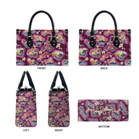 Hawaii Islands Map Design with Japanese Landscape Leather Bag Hawaiian Japan Fusion Art Pink Color LT03 - Polynesian Pride