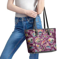 Hawaii Islands Map Design with Japanese Landscape Leather Tote Bag Hawaiian Japan Fusion Art Pink Color LT03 - Polynesian Pride
